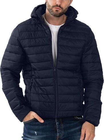 Polu Men's Puffer Jacket with Hood Warm Lightweight Hooded Winter Coat Puffer Jacket for Men Work Outdoor Hiking in Kuwait