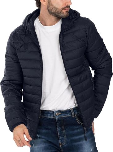 Polu Men's Puffer Jacket with Hood Warm Lightweight Hooded Winter Coat Puffer Jacket for Men Work Outdoor Hiking in Kuwait