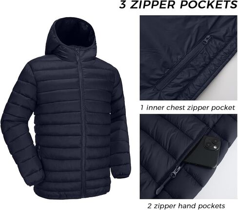 Polu Men's Puffer Jacket with Hood Warm Lightweight Hooded Winter Coat Puffer Jacket for Men Work Outdoor Hiking in Kuwait