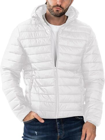 Polu Men's Puffer Jacket with Hood Warm Lightweight Hooded Winter Coat Puffer Jacket for Men Work Outdoor Hiking in Kuwait