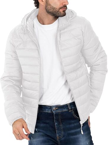 Polu Men's Puffer Jacket with Hood Warm Lightweight Hooded Winter Coat Puffer Jacket for Men Work Outdoor Hiking in Kuwait