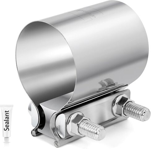 2 Pcs 2.5 inch Exhaust Clamp 2 1/2 Butt Joint 304 Stainless Steel Band Clamp Sleeve Couple Catalytic Converters，Muffler (2, 2.5 inch) in Saudi Arabia
