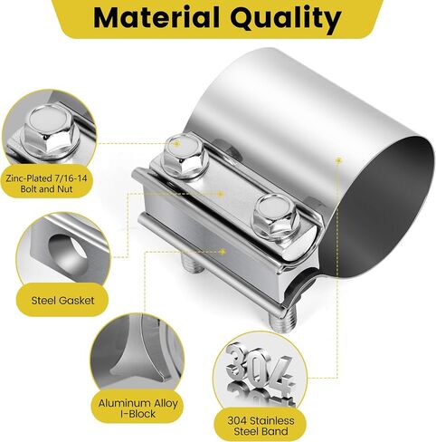 2 Pcs 2.5 inch Exhaust Clamp 2 1/2 Butt Joint 304 Stainless Steel Band Clamp Sleeve Couple Catalytic Converters，Muffler (2, 2.5 inch) in Saudi Arabia