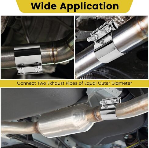 2 Pcs 2.5 inch Exhaust Clamp 2 1/2 Butt Joint 304 Stainless Steel Band Clamp Sleeve Couple Catalytic Converters，Muffler (2, 2.5 inch) in Saudi Arabia