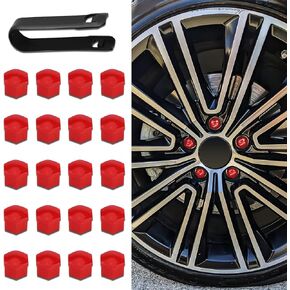 20PCS Lug Nut Covers, Car Wheel Nut Caps, 17mm Hexagonal Nut Covers with Removal Tool, Car Decoration Eexterior Wheel Nut Screw Bolt Protection Covers Universal for Most Cars (Red)