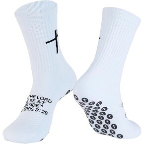 Cross Grip Soccer Socks, Non-Slip Grips Sports Sock with Bible Verse Christian Breathable Stockings, US 6-13