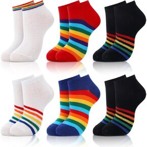 Bencailor 6 Pairs Crew Socks Striped Rainbow Athletic Cotton Novelty Ankle Socks Casual Multicolored Unisex Matching(Short Barrel)