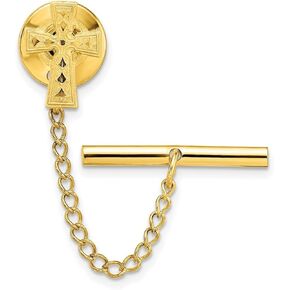Gold Plated Solid Florentine Not engraveable Irish Claddagh Celtic Trinity Knot Religious Faith Cross Tie Tack 13x9mm Wide-Tie Clip for Men