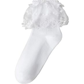 Lace Ruffle Frilly Socks for Women - White Lace Ankle Socks Girls/Women Princess Socks