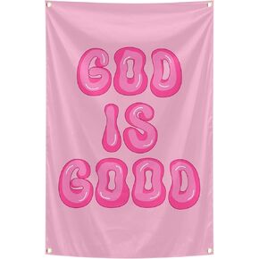 Tapestri God is Good Pink Wall Decor Flag 2x3 Feet With 4 Brass Grommets. Funny Flag for Teen Girls Room Indoor Outdoor Bedroom and College Dorm Wall Decor Banner.