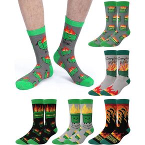 6 Pairs Funny Dumpster Fire Socks for Men Novelty Dumpster Fire Crew Socks Gift for Coworkers Friends