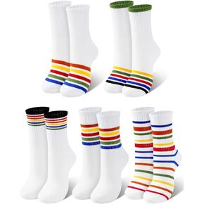 5 Pairs Striped Rainbow Crew Socks Athletic Cotton Novelty Ankle Sock for Men and Women
