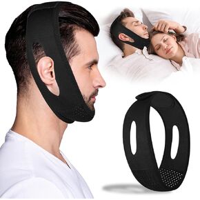 Chin Strap for Sleeping - Anti Snoring Devices - Effective Snoring Solution - Adjustable Breathable Anti Snore Chin Strap - Airflow Jaw Strap for Friendly Comfortable Sleeping (Black）