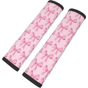 Bow Car Safety Shoulder Strap Decorative Cover Pink, 2 Pack Auto Shoulder Pad Covers for Women Fits All Packs