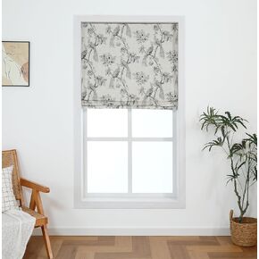 Everyday Celebration Peacock 100% Blackout Dual Layered Pull-Down Roman Shade for Windows, Peacock Pattern Printed on Natural Fabric Roman Shades for Home 34" Wx64 H Black