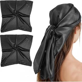 2 Pcs Silky Satin Head Scarf Set Large Bandana for Women Versatile Neck Scarf Sleeping Wrap Black Pure Design for Style Maintenance Reduce Frizz Aid Hair Growth Essential Hair Care Accessory