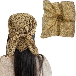 Leopard Print Bandana Scarf -Silk Hair Scarf Animal Print Leopard Neck Scarf Neckerchief for Women 25.5'' x 24.5''