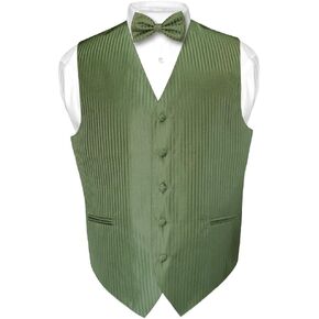 Vesuvio Napoli Men's Dress Vest & Bowtie Olive Green Color Vertical Design Design