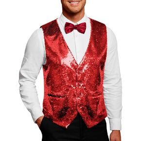 COOFANDY Men's Sequins Vest Slim Fit Christmas Party Vest Shiny Dress Waistcoat for Wedding, 80s 90s Prom,Events