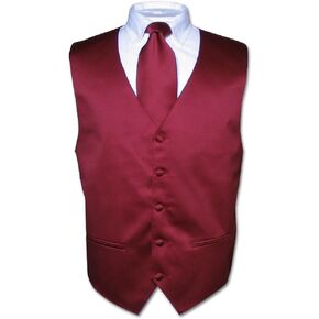 Men's Dress Vest & NeckTie Solid BURGUNDY Color Neck Tie Set for Suit or Tuxedo