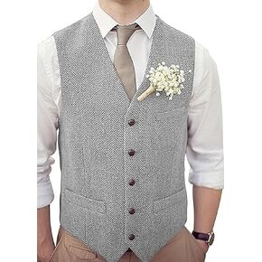 Men's Tweed Vest Herringbone Wool Waistcoat for Wedding Men Vests Formal Groom's Wear Suit Vest