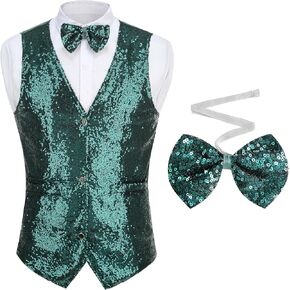 GRAJTCIN Mens Sequin Vest V-Neck Prom Vest Jacket Shiny Party Dress Suit Waistcoat Bowtie Set