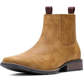 IUV Cowboy Boots For Men Square Toe Ankle Boots Western Chelsea Boot Casual Dress Slip On Men Shoes