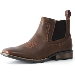IXU Cowboy Boots For Men Square Toe Ankle Boots Western Chelsea Boot Casual Dress Slip On Men Shoes