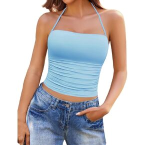 Avidlove Halter Tops for Women Going Out Double Lined Sexy Crop Tank Top Ruched Slim Fit Cami Y2K Outfits