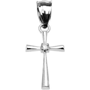 14K White Gold Diamond Solitaire Accent Cross Pendant Only