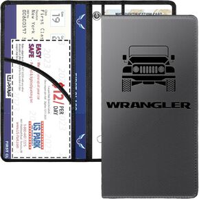 Car Registration and Insurance Holder for Wrangler JL JLU JK JKU 4XE, Premium PU Leather, Glove Box Organizer with Magnetic Card, Wrangler JK JL Accessories 2025-2007