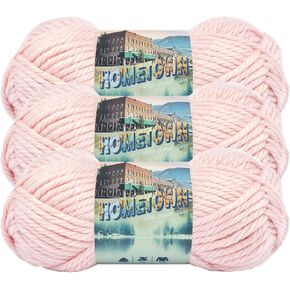 Lion Brand Yarn Hometown Yarn, Bulky Yarn, Yarn for Knitting and Crocheting, 3-Pack, Providence Pink