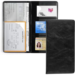 UYYE Auto Car Registration and Insurance Holder - PU Leather Vehicle Glove Box Organizer Wallet, Interior Accessories Case Holder for Essential Automobile Documents（Black）
