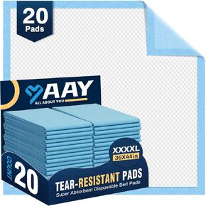 Heavy Duty Disposable Bed Pads 36"X44" (20pcs) Tear-Resistant Cloth Backing Underpads Extra Large Super Absorbent Pee Pads Incontinence Waterproof Chucks Pads for Adults Elderly, Kids or Puppy