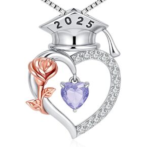 هدايا التخرج من كلية Sloong للنساء ، S925 Sterling Silver Heart Gradstone Cap Necklace Rose Necklace ، فئة 2025 هدايا التخرج من كلية الثانوية لها