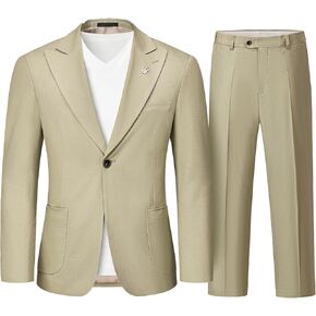 YND Men's 2 Piece Casual Linen Suit, Regular Fit Lightweight Blazer and Pants, Tuxedo for Casual Wedding Business Outfit