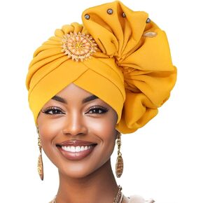Woeoe African Gele Head Wraps Pretied Flower Turbans Crystal Church Hats for Black Women