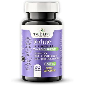 Lugol's Iodine Tablets 12.5mg x 90 ct - Reddish Brown Stable Iodine + Potassium Iodide Formula, Masks Bitter Liquid Taste, Thyroid Support, Detox, Breast Health - No Preservative, Non-GMO, Gluten-free