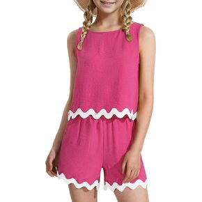 Girls Short Sets 2 Piece Clothing Sets Tiered Flowy Flower Chiffon Tank and Short Sets Summer Beach Outfits
