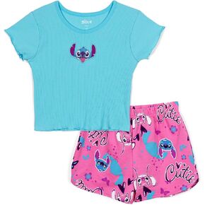 Disney Junior Girls Ribbed T-Shirt and French Terry Shorts Outfit Set Toddler to Big Kid Sizes (2T - 14-16)
