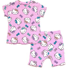 Hello Kitty Ribbed T-Shirt and Shorts Outfit Set Newborn to Little Kid Sizes (0-3 Months - 7-8)