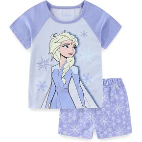 Disney Frozen Elsa Girls Short Sleeve T-Shirt and French Terry Shorts Set for Toddler and Big Kids