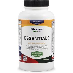 Zenesis Labs Essentials - a Natural & Nutrient Rich Multi-Vitamin - with Minerals, Enzymes, Amino Acids, Antioxidants and Probiotics - 90ct