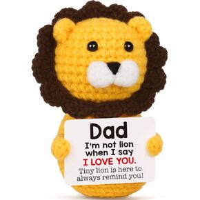 Fathers Day Dad Gifts from Son Daughter, Birthday Gifts for Dad Father Daddy, Cute Handmade Crochet Lion Presents for Stepdad Bonusdad