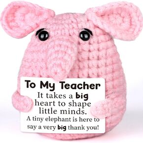 Women Teacher Thank You Appreciation Week Gifts Bulk from Students, Handmade Crochet Mini Elephant Presents to My Teacher Birthday Retirement, End of Year Gifts