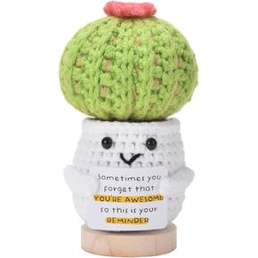 Positive Crochet Cactus Doll, Handmade Emotional Support Crochet Plant, Cute Funny Cactus Decor, for Women/Men Office Desk Home Decoration Gifts