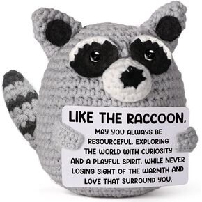 Tiny Raccoon Gift, Handmade Emotional Support Plush, Positive Crochet Animal for Men & Women, Friend, Coworker, Bestie, Motivational Encouragement Present, Best for Birthday & Christmas