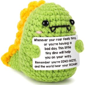 Mini Fun Encouragement Dinosaur Gifts Positive Energy Gift for Women Men Coworker Inspirational Gift for Friends Small Handmade Crochet Cute Stuff Birthday Presents Emotional Motivational Dino Decor