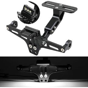 DREAMIZER Motorcycle License Plate Bracket Fender Universal Motorcycle Plate Mount with LED Light Adjustable CNC Aluminum Motorcycle License Plate Mount Holder (Black)