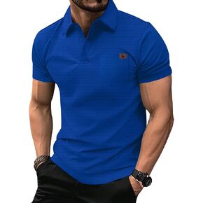 GEEK LIGHTING Mens Waffle Texture Polo Shirts Short Sleeve Casual T-Shirts Moisture Wicking Collared Golf Shirt with Pocket